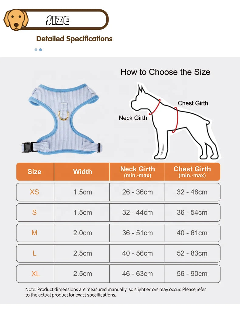 RTS New Lightweight Mesh Breathable Pet Harness Vest Dog Traction Rope Corduroy Dog Safety Harness