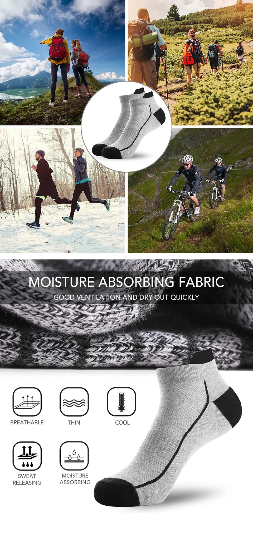 HSS 10 Pairs Organic Cotton Men Socks Knit Mesh Ankle Socks Summer Fitness Breathable Quick Dry Short Sock For Cycling Plus Size
