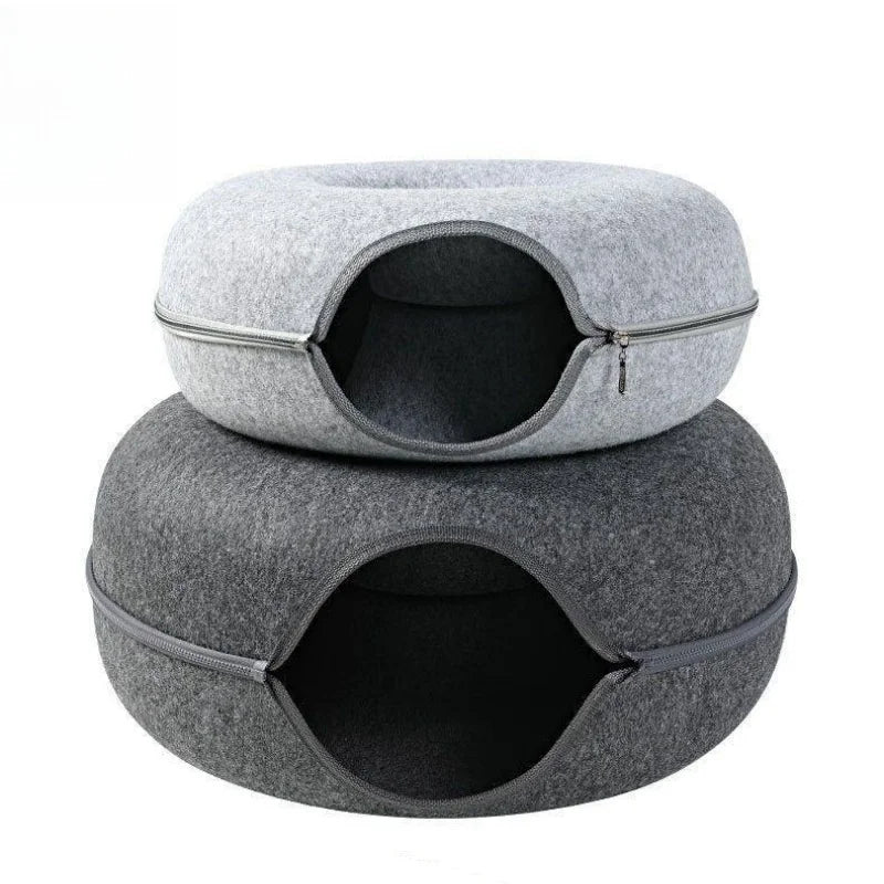 Factory Price Cat Tunnel Bed Solid Pattern Donut Shape Doughnut Felt Pet Accessories Comfortable Closed Tire for Pets