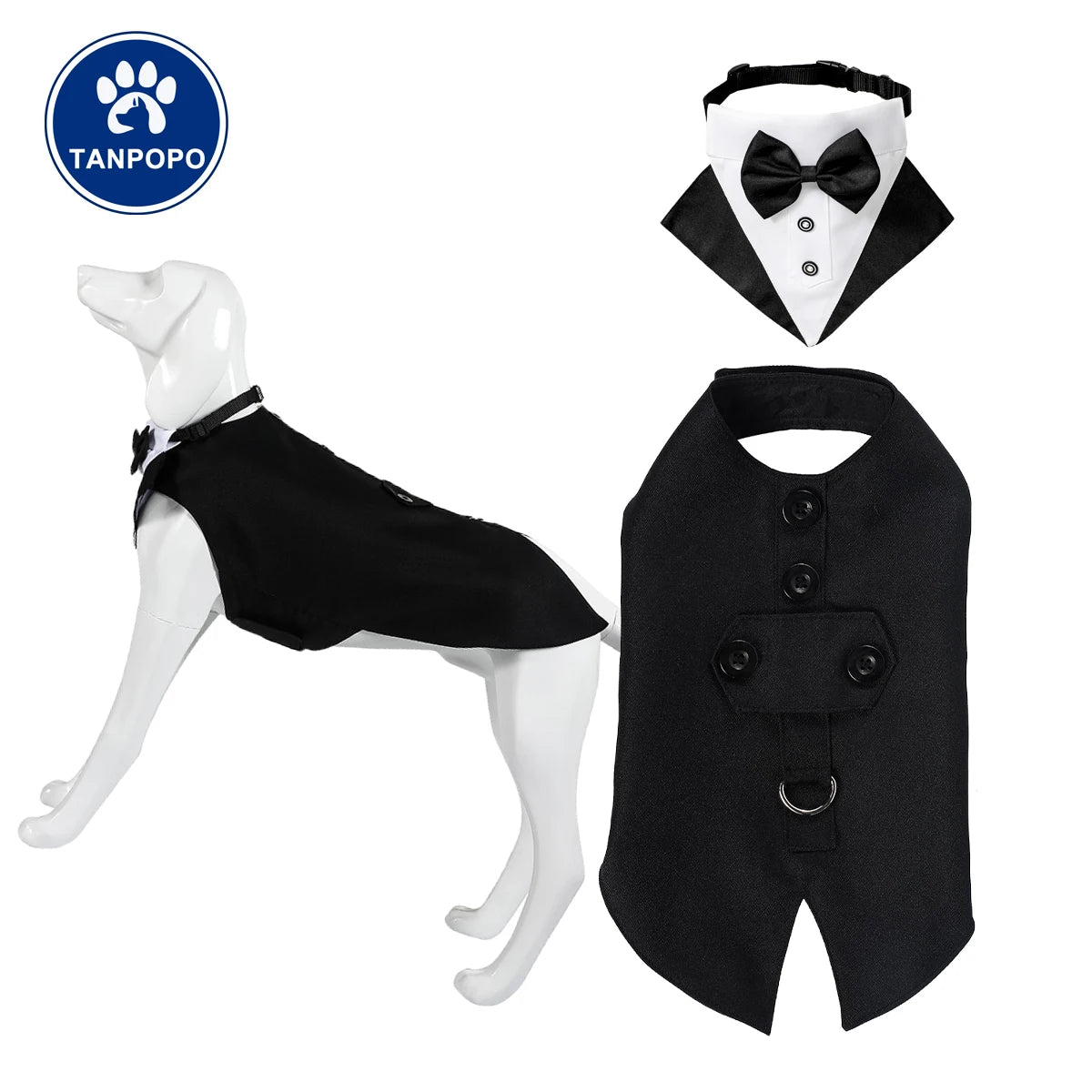 Tanpopo Dog Tuxedo Suit and Colar Bandana Set Wedding Party Doggy Prince Bowtie Shirt Formal Pet Engagement Attire Birthday Gift