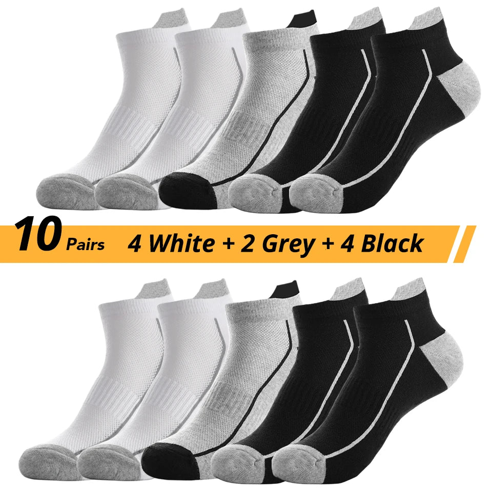 HSS 10 Pairs Organic Cotton Men Socks Knit Mesh Ankle Socks Summer Fitness Breathable Quick Dry Short Sock For Cycling Plus Size