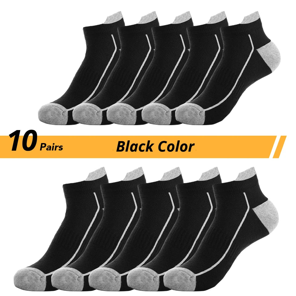 HSS 10 Pairs Organic Cotton Men Socks Knit Mesh Ankle Socks Summer Fitness Breathable Quick Dry Short Sock For Cycling Plus Size