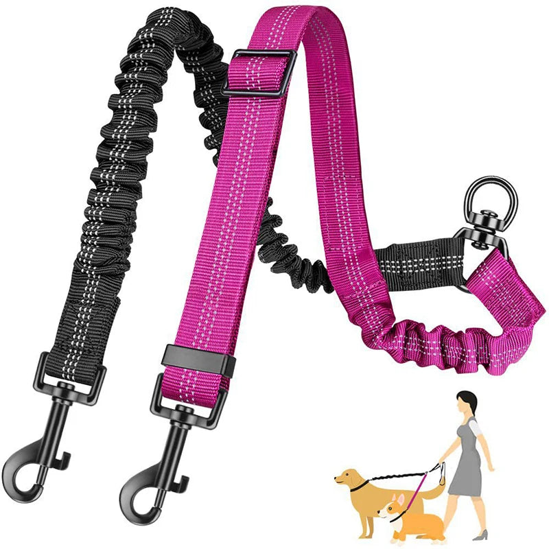Hot Selling Double-Headed Automatic Retractable Nylon Reflective Pet Traction Leash for Walking 2 Dogs Animal Polyester