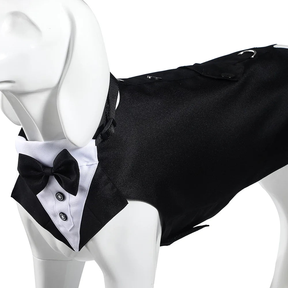 Tanpopo Dog Tuxedo Suit and Colar Bandana Set Wedding Party Doggy Prince Bowtie Shirt Formal Pet Engagement Attire Birthday Gift