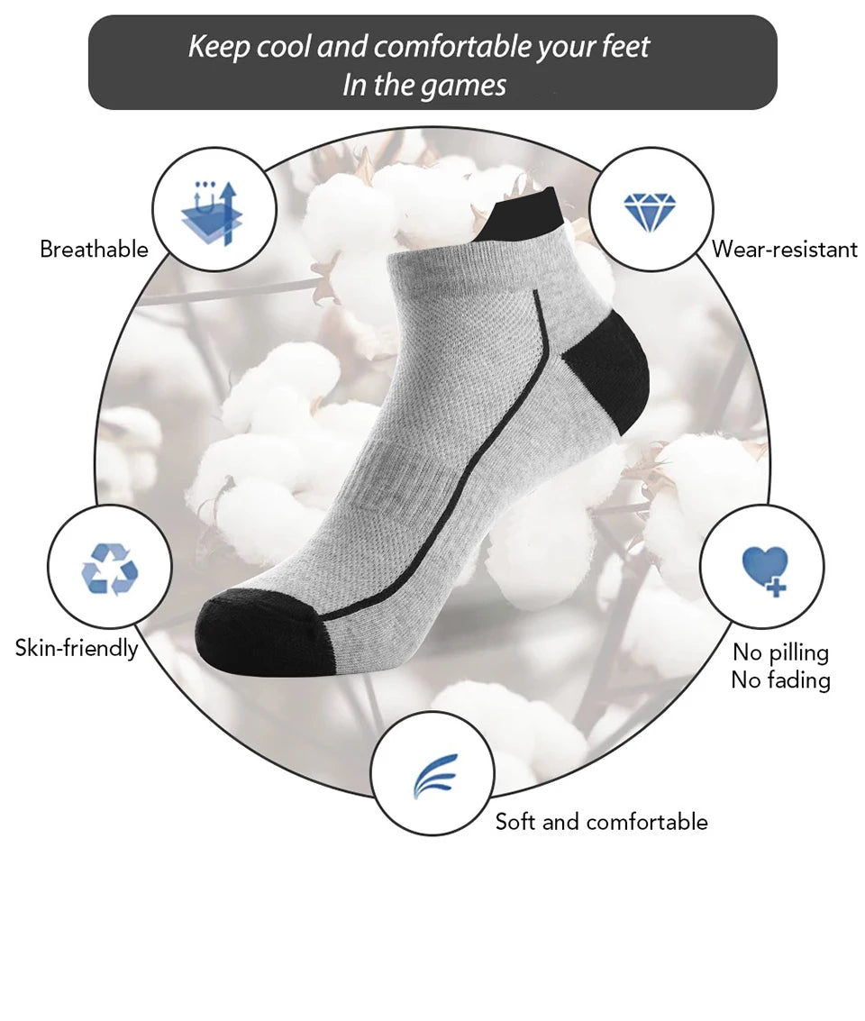 HSS 10 Pairs Organic Cotton Men Socks Knit Mesh Ankle Socks Summer Fitness Breathable Quick Dry Short Sock For Cycling Plus Size