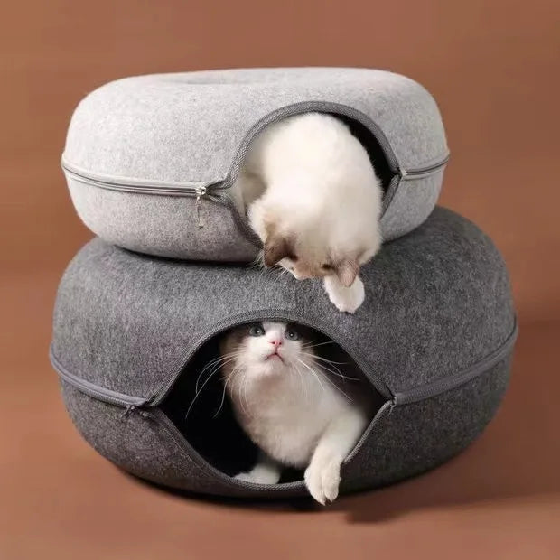 Factory Price Cat Tunnel Bed Solid Pattern Donut Shape Doughnut Felt Pet Accessories Comfortable Closed Tire for Pets