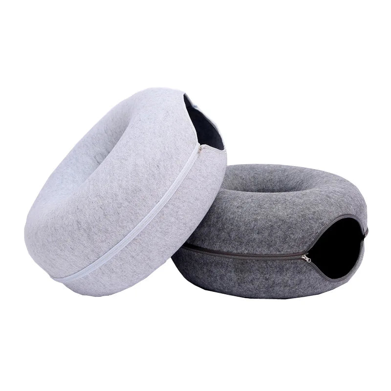 Factory Price Cat Tunnel Bed Solid Pattern Donut Shape Doughnut Felt Pet Accessories Comfortable Closed Tire for Pets