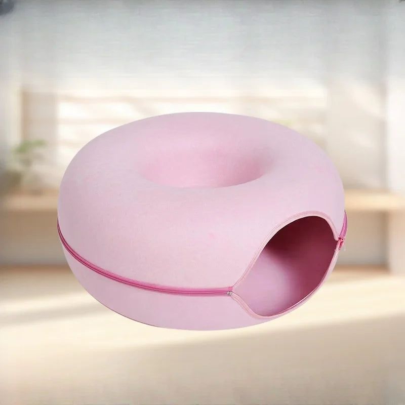 Factory Price Cat Tunnel Bed Solid Pattern Donut Shape Doughnut Felt Pet Accessories Comfortable Closed Tire for Pets