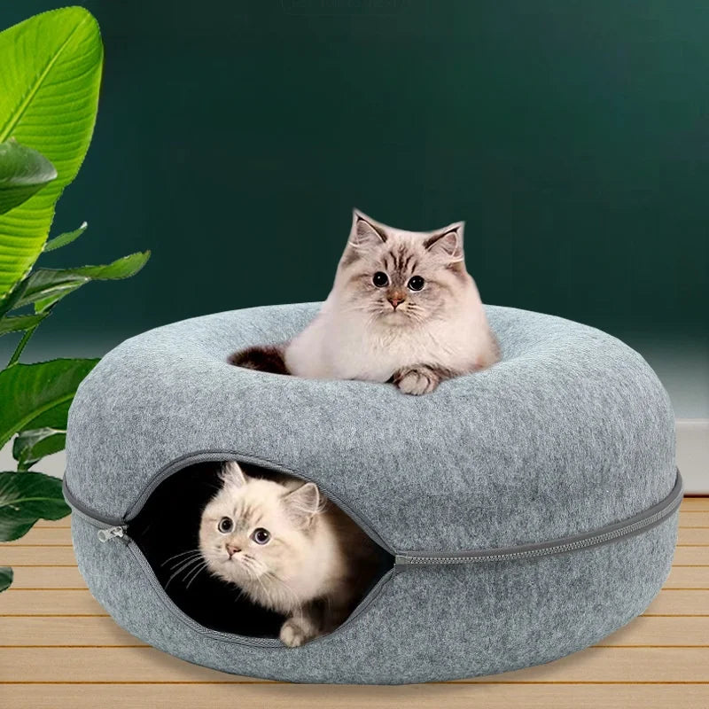 Factory Price Cat Tunnel Bed Solid Pattern Donut Shape Doughnut Felt Pet Accessories Comfortable Closed Tire for Pets