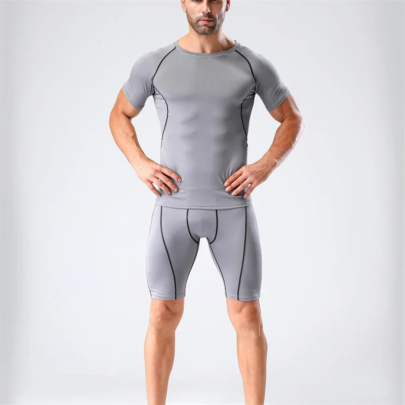 Gym Tight Training Clothing Workout Jogging Sports Set Fitness Men's Compression Thin Underwear Top Shorts Sportswear