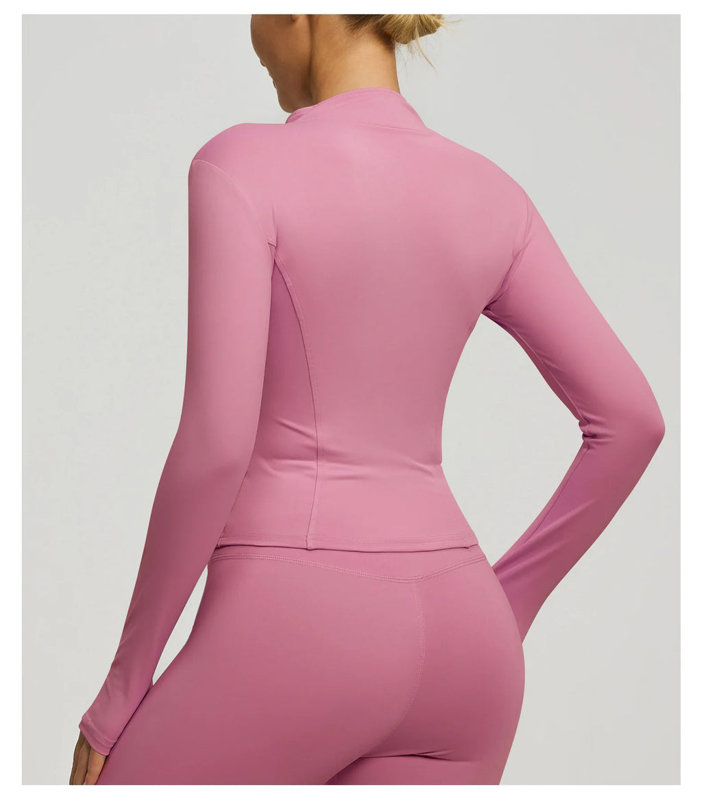 Slim Zipper Jacket Sports Jacket Women's Long Sleeved Tight Fitting Jacket Running Fitness Yoga Suit Top Peach Yoga Coat