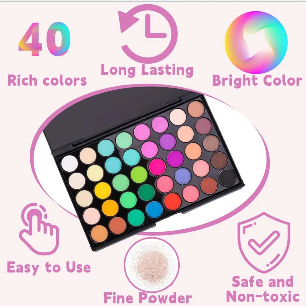 40-Colors Gradient Nail Eyeshadow Palette Glitter Waterproof Matte Long-Lasting Pigmented Powder For Beginner Makeup Learn Tools