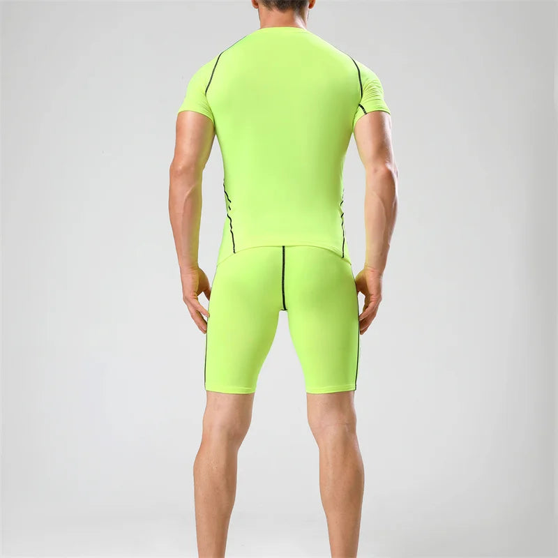 Gym Tight Training Clothing Workout Jogging Sports Set Fitness Men's Compression Thin Underwear Top Shorts Sportswear