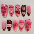 Summer Beach False Nails  Colorful Nails Sets With Pearl Flower Design Press On Nails Art Wearable Fake Nail