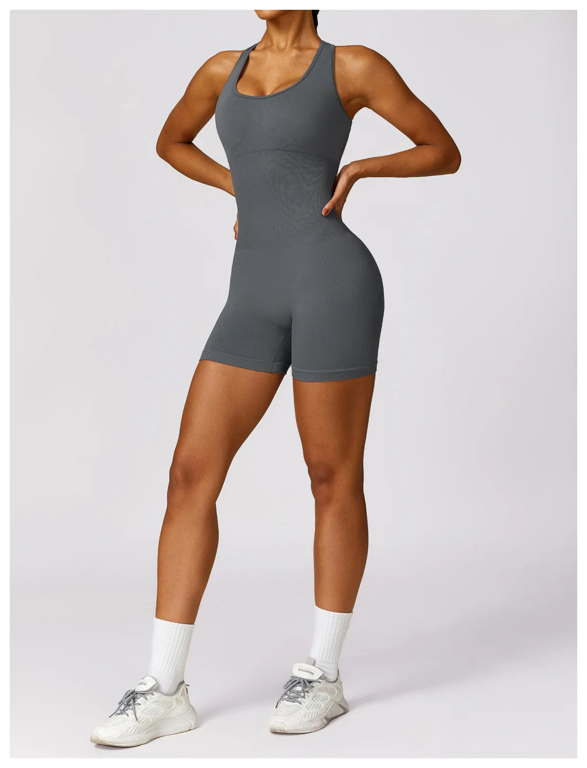 Seamless Gym Sport Short Jumpsuit Women Romper Hollow Backless Scrunch Sexy Monkeys One Piece Outfit Fitness Overalls Playsuit