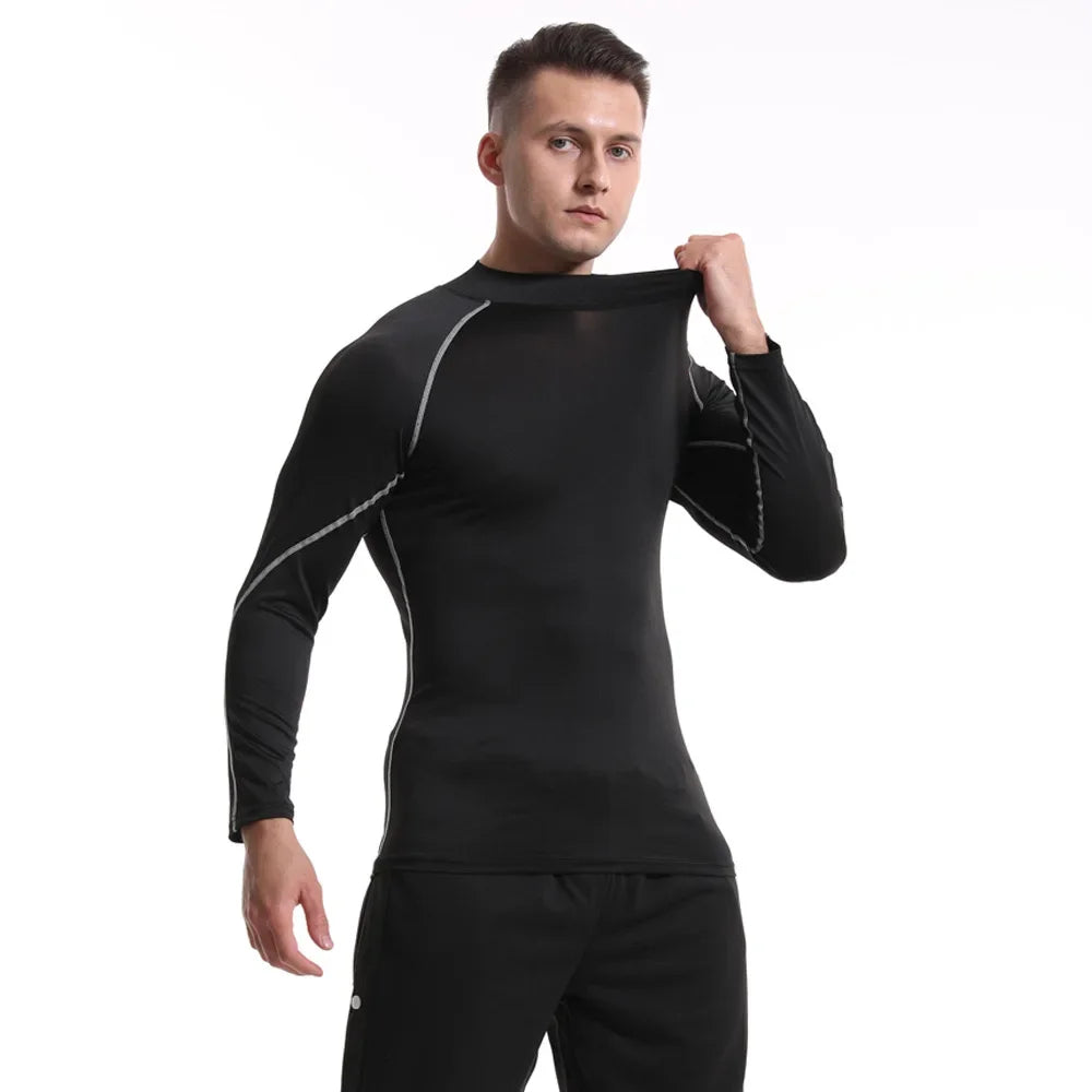 1pcs Men's Long-sleeved Thermal Underwear Male Thin Tight Fitting Fast Dry Elastic Fitness Tops Man Autumn Winter Sprots Wear