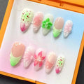 24PCS Almond Press on Nails Summer Pink 3D Flowers Shell Starfish Fake Nails for Women Blue Gradient French Beach False Nails