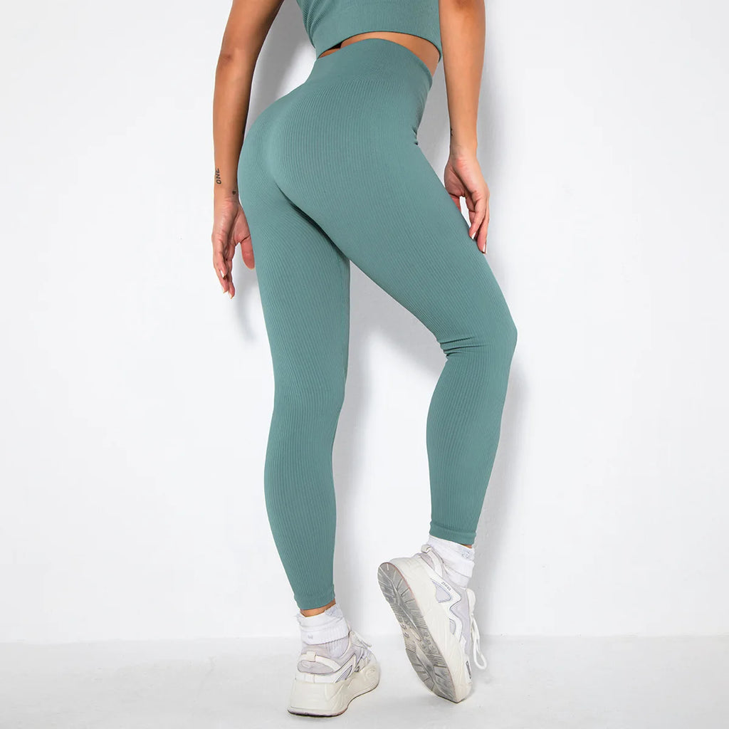 Seamless Ribbed Women Leggings Ladies High Waist Push Up Leggins Tight Striped Fitness Pants for Women Sport Gym Workout Pants
