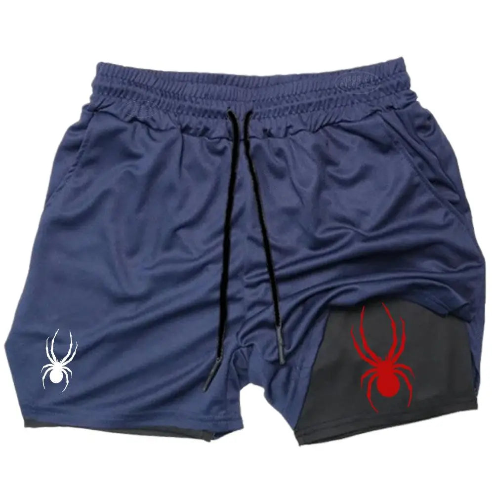 2025 Summer New Spider Men's Sports Shorts 2 in 1 Gym Running Shorts Jogging Casual Sportswear Fitness Double Layer Shorts