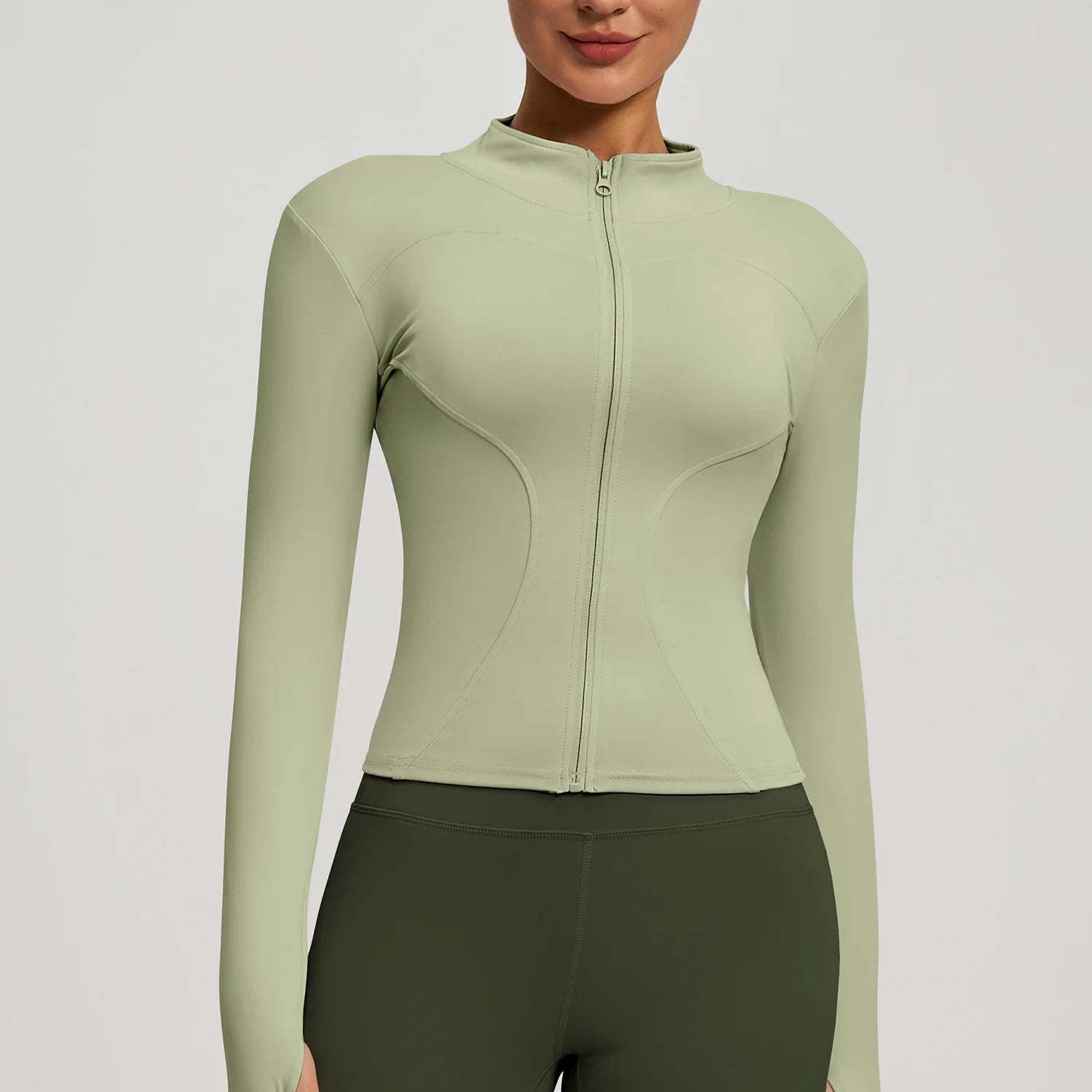 Slim Zipper Jacket Sports Jacket Women's Long Sleeved Tight Fitting Jacket Running Fitness Yoga Suit Top Peach Yoga Coat