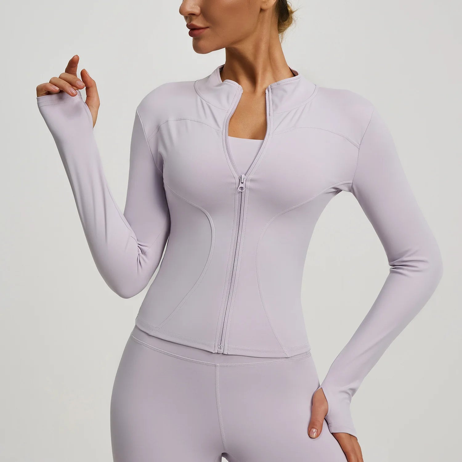 Slim Zipper Jacket Sports Jacket Women's Long Sleeved Tight Fitting Jacket Running Fitness Yoga Suit Top Peach Yoga Coat