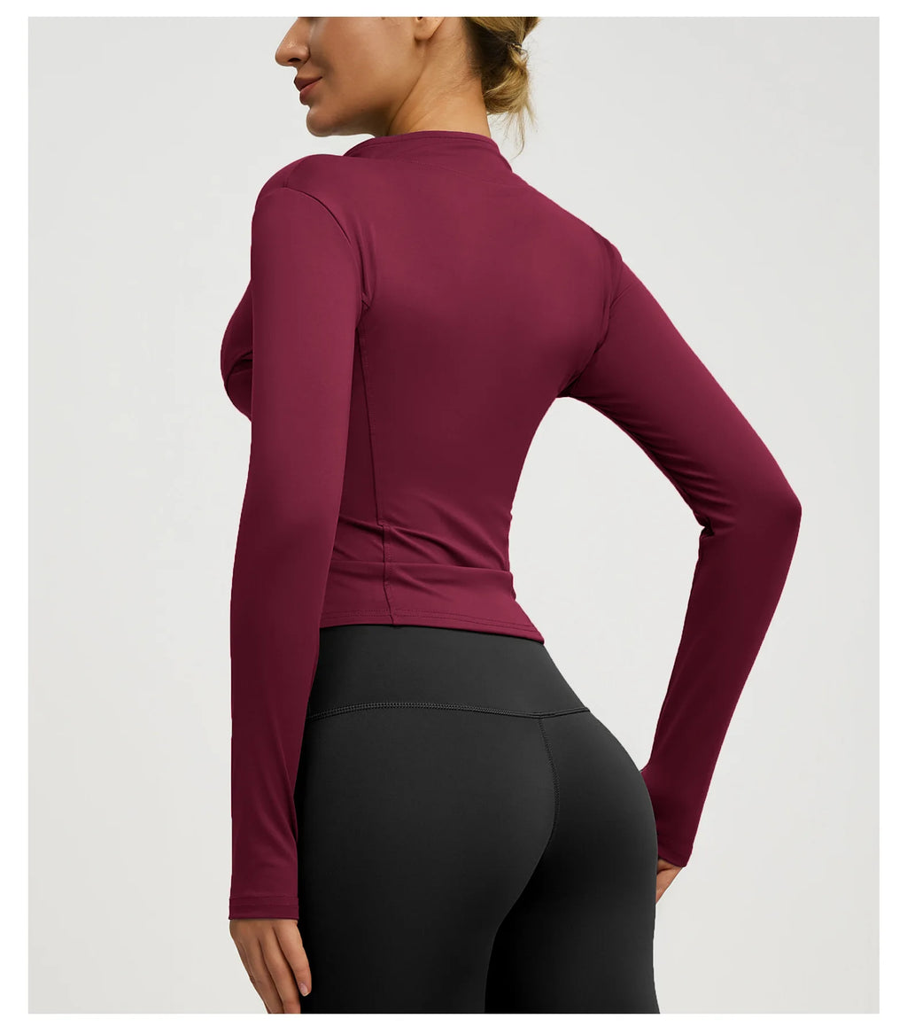 Slim Zipper Jacket Sports Jacket Women's Long Sleeved Tight Fitting Jacket Running Fitness Yoga Suit Top Peach Yoga Coat
