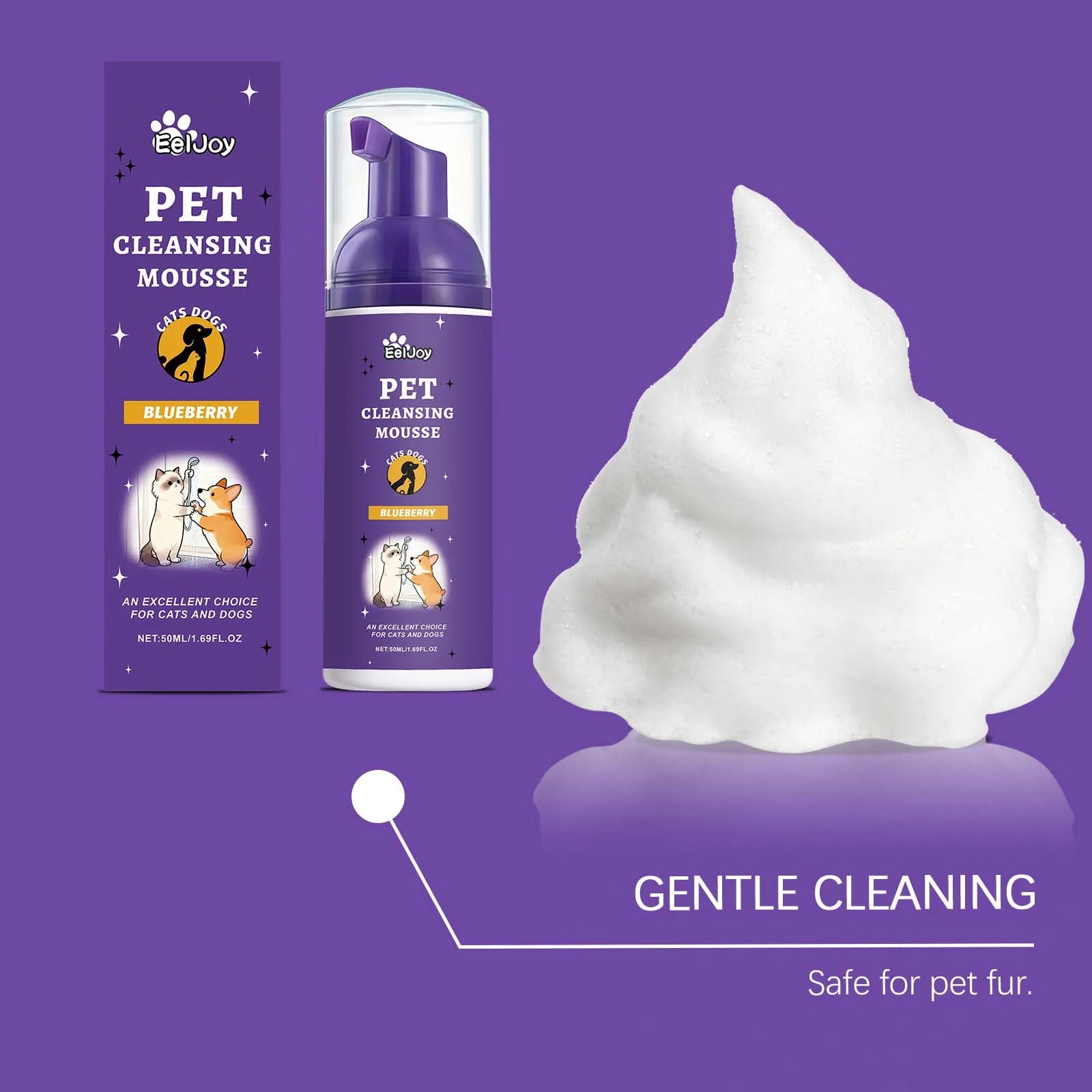 Pet Cleaning Mousse: Gentle cleaning removes odors and keeps pet fur smooth and shiny