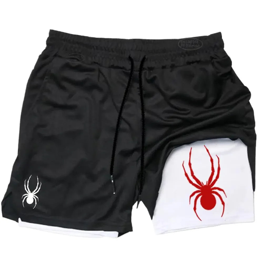 2025 Summer New Spider Men's Sports Shorts 2 in 1 Gym Running Shorts Jogging Casual Sportswear Fitness Double Layer Shorts