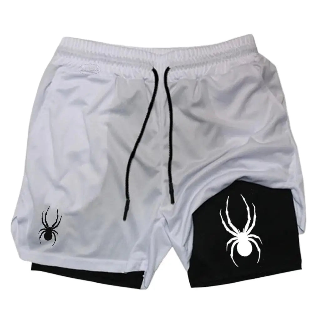 2025 Summer New Spider Men's Sports Shorts 2 in 1 Gym Running Shorts Jogging Casual Sportswear Fitness Double Layer Shorts