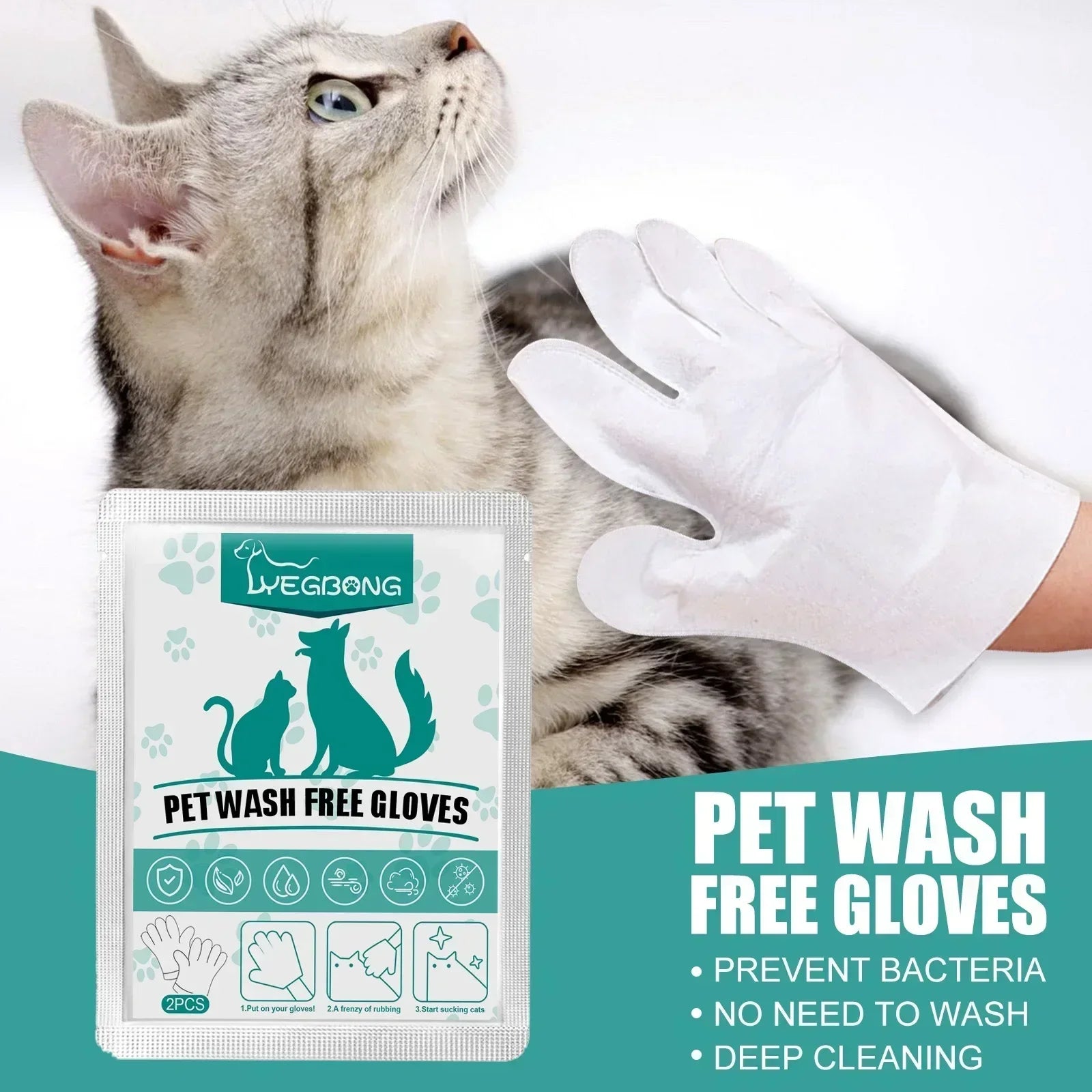 Hygienic Pet Disposable Wash Gloves Hand Free Instant Deodorizing Professional Cleaning Dry Bathing Cat Dog High Quality Pet