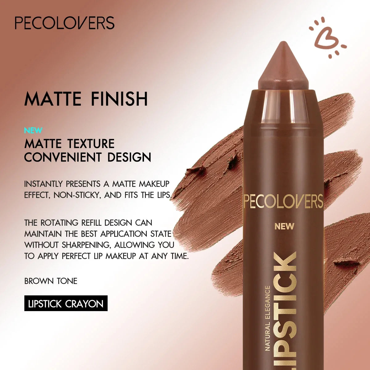 1PC Smooth Lipstick, Long Lasting, Waterproof, Color Rendering, Daily Use, Easy-Apply, Lip Makeup