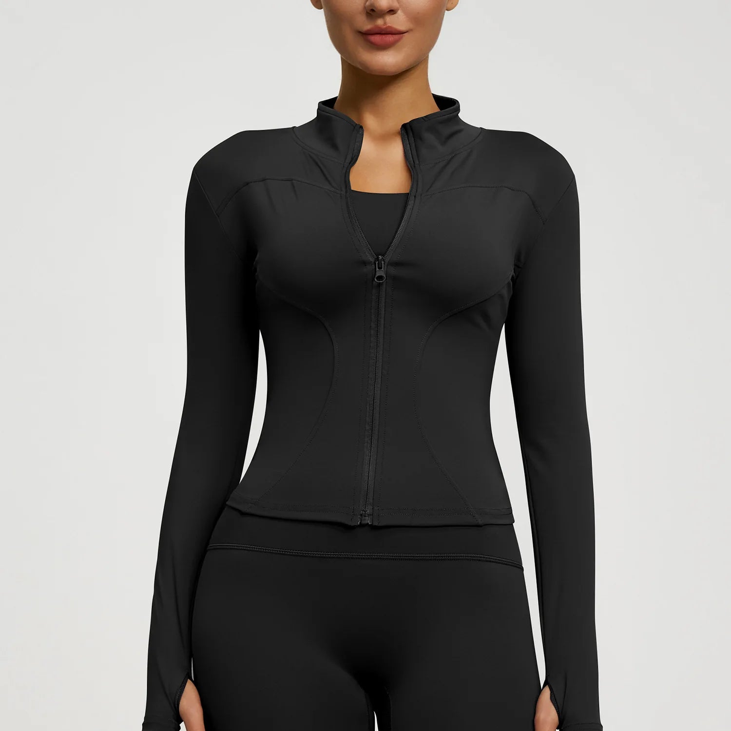 Slim Zipper Jacket Sports Jacket Women's Long Sleeved Tight Fitting Jacket Running Fitness Yoga Suit Top Peach Yoga Coat