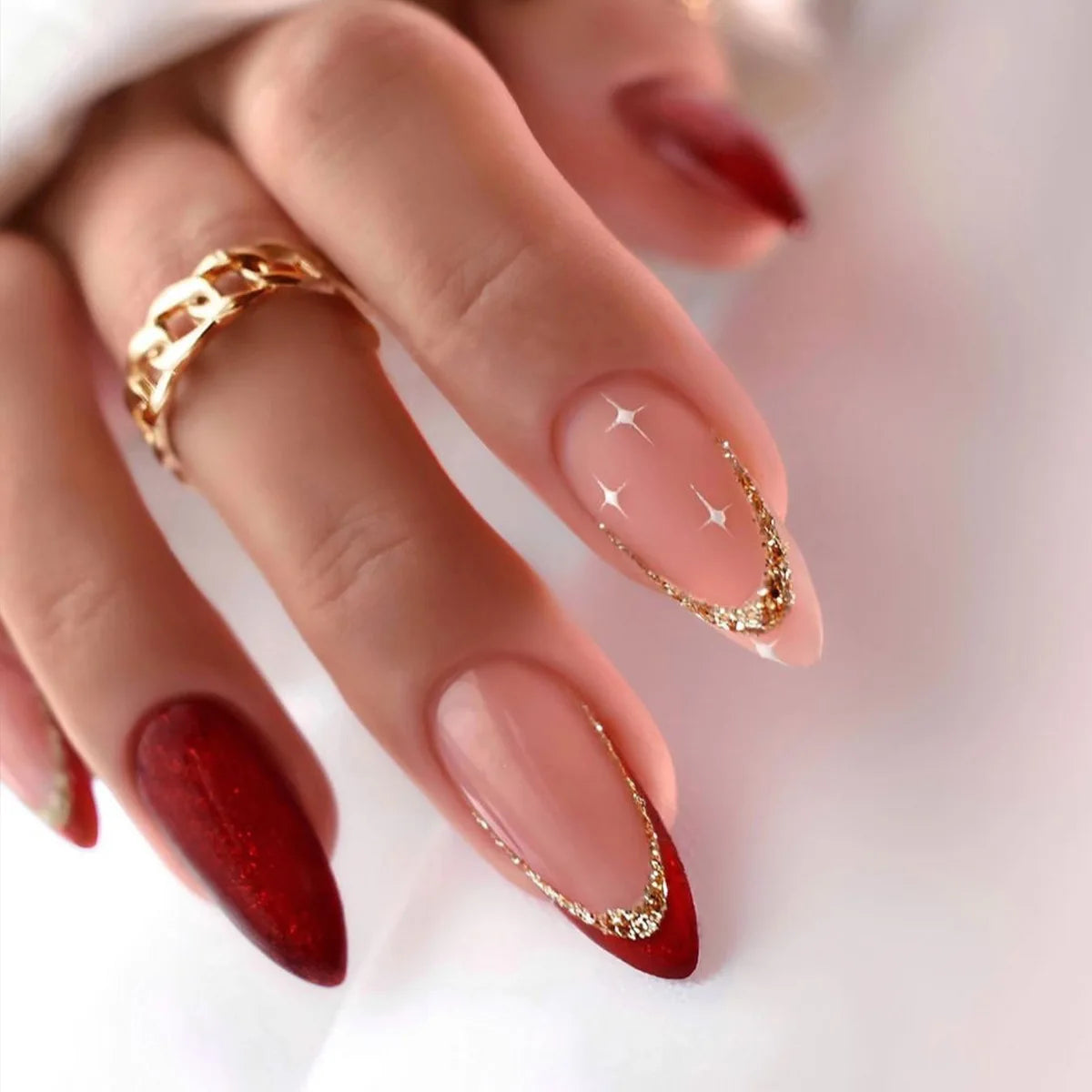 24pcs French False Nails Almond Head Summer Style Glitter Design Fake Nail Patch Full Cover Wearable Women Press on Nail Tips