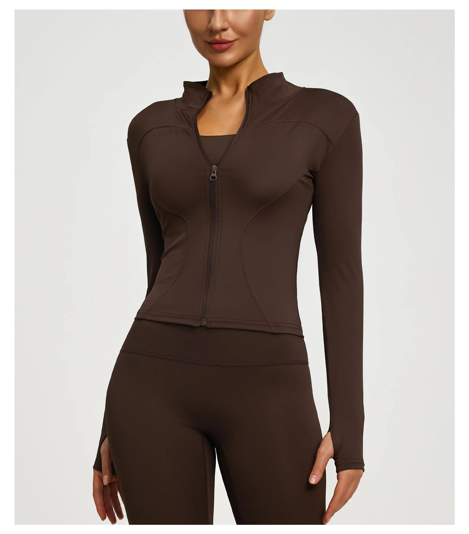 Slim Zipper Jacket Sports Jacket Women's Long Sleeved Tight Fitting Jacket Running Fitness Yoga Suit Top Peach Yoga Coat