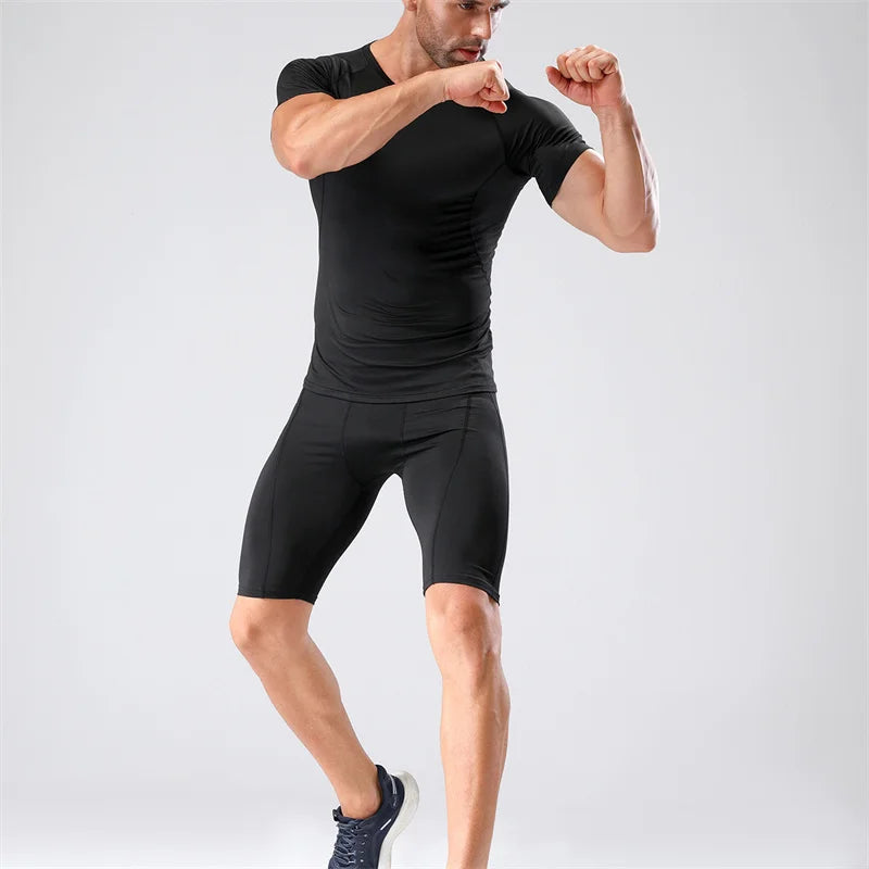 Gym Tight Training Clothing Workout Jogging Sports Set Fitness Men's Compression Thin Underwear Top Shorts Sportswear