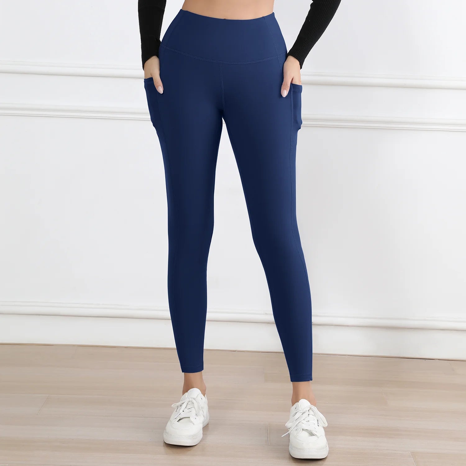 Women Leggings with Pockets Tummy Control Solid Color Fitness Tights Butt Lifting Workout Leggings Casual Wear