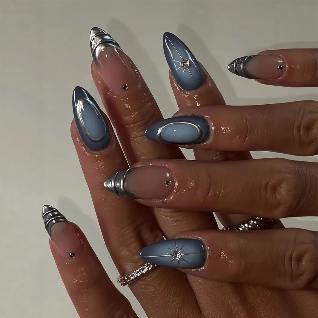 24pcs French Almond Press on Nails Colorful False Nails Summer Wearable Stick-on Nails Fake Nail Uñas Накладные Ногти 네일팁