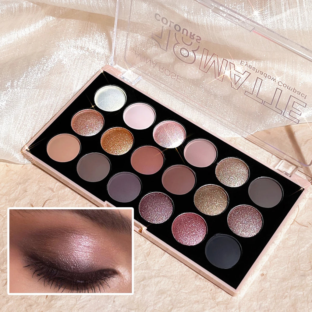 18-color eyeshadow palette, earth tone, European and American eyeshadow, matte and shimmer, versatile makeup