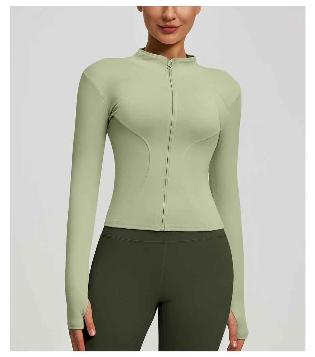 Slim Zipper Jacket Sports Jacket Women's Long Sleeved Tight Fitting Jacket Running Fitness Yoga Suit Top Peach Yoga Coat
