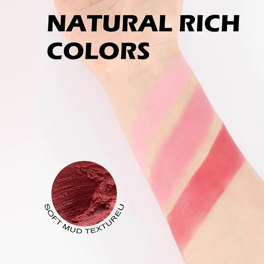 3-in-1 Multi-use Makeup Palette 3-Color Folding Matte Blush Tray Velvet Mousse Lip Mud for Cheeks Lips & Eyes Makeup