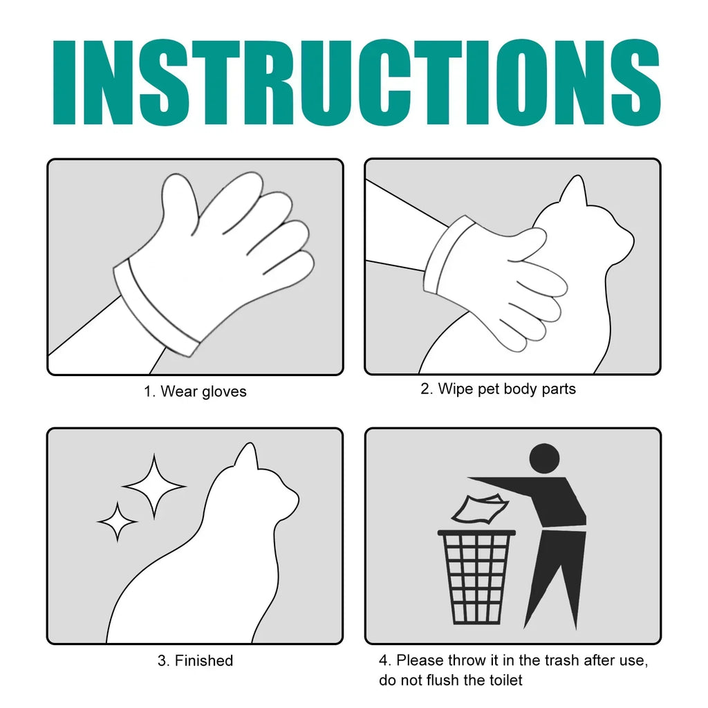 Hygienic Pet Disposable Wash Gloves Hand Free Instant Deodorizing Professional Cleaning Dry Bathing Cat Dog High Quality Pet