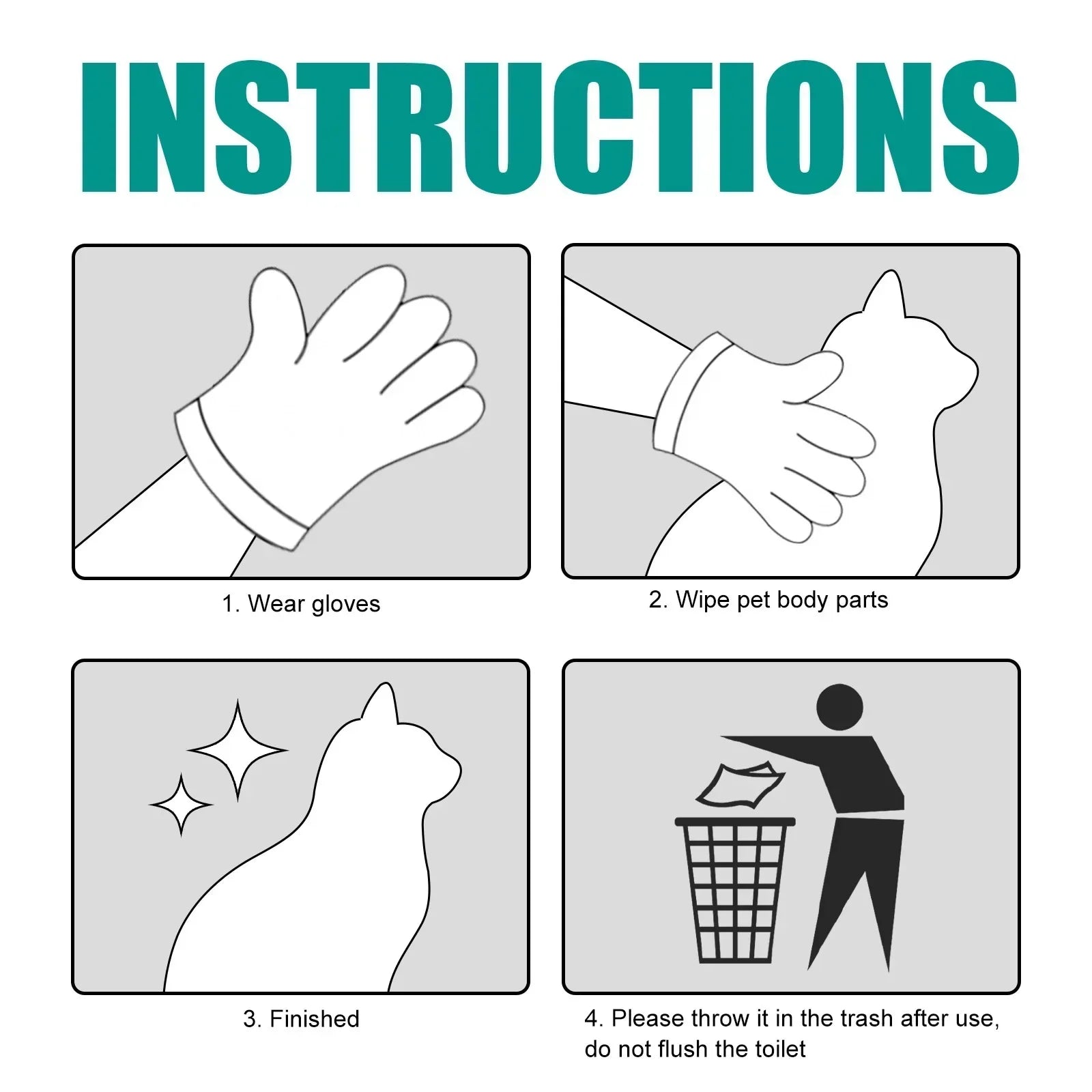 Hygienic Pet Disposable Wash Gloves Hand Free Instant Deodorizing Professional Cleaning Dry Bathing Cat Dog High Quality Pet