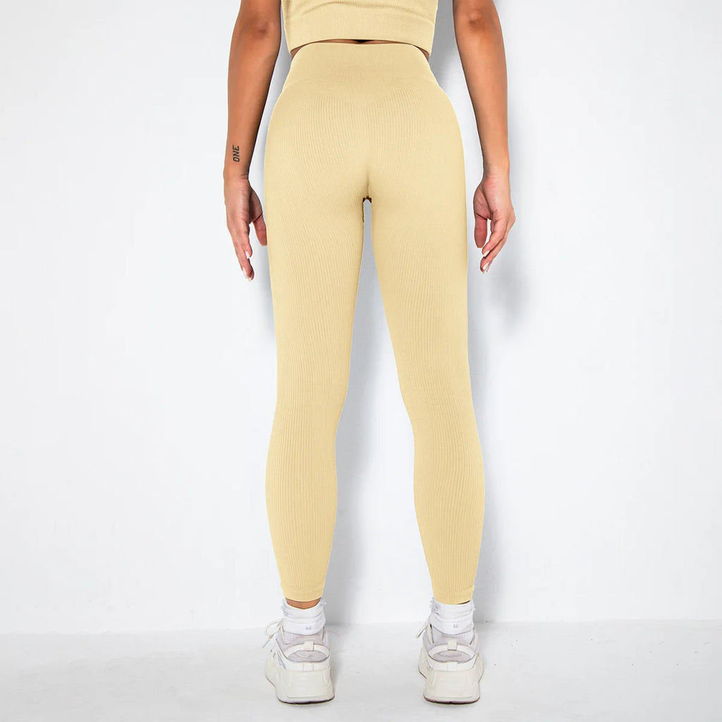 Seamless Ribbed Women Leggings Ladies High Waist Push Up Leggins Tight Striped Fitness Pants for Women Sport Gym Workout Pants