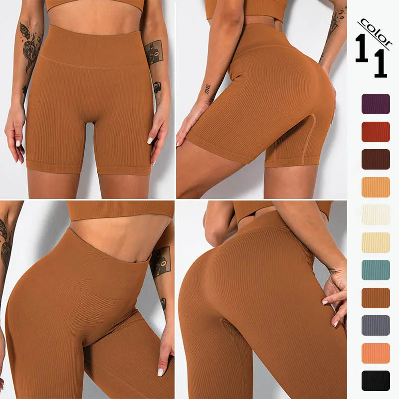 Seamless Ribbed Women Leggings Ladies High Waist Push Up Leggins Tight Striped Fitness Pants for Women Sport Gym Workout Pants