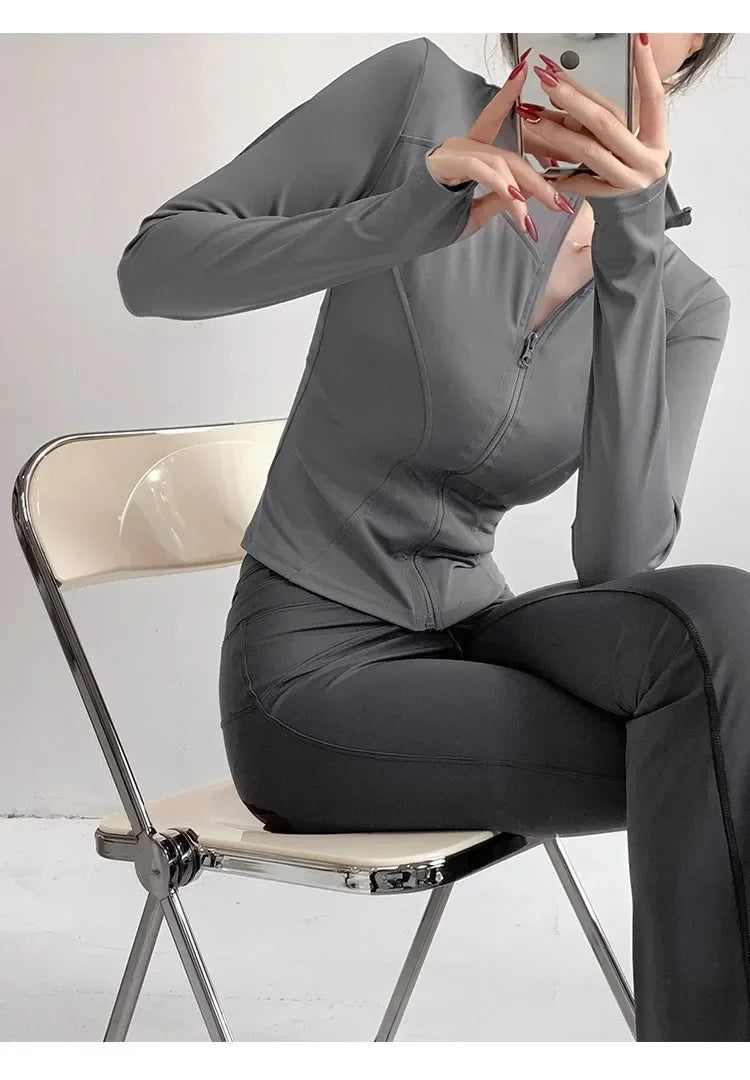 Sun Quick Drying Sports Coat Women's Tight Top Yoga Jacket Long Sleeve Zipper Jacket Running Fitness Women's Jacket S-3XL