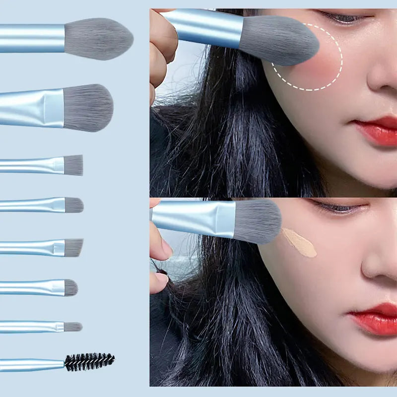 Makeup Brushes 8Pcs Set Travel Makeup Brush Kit with Bag Mini EyeShadow Foundation Loose Powder Blush Detail Brush Beauty Tools