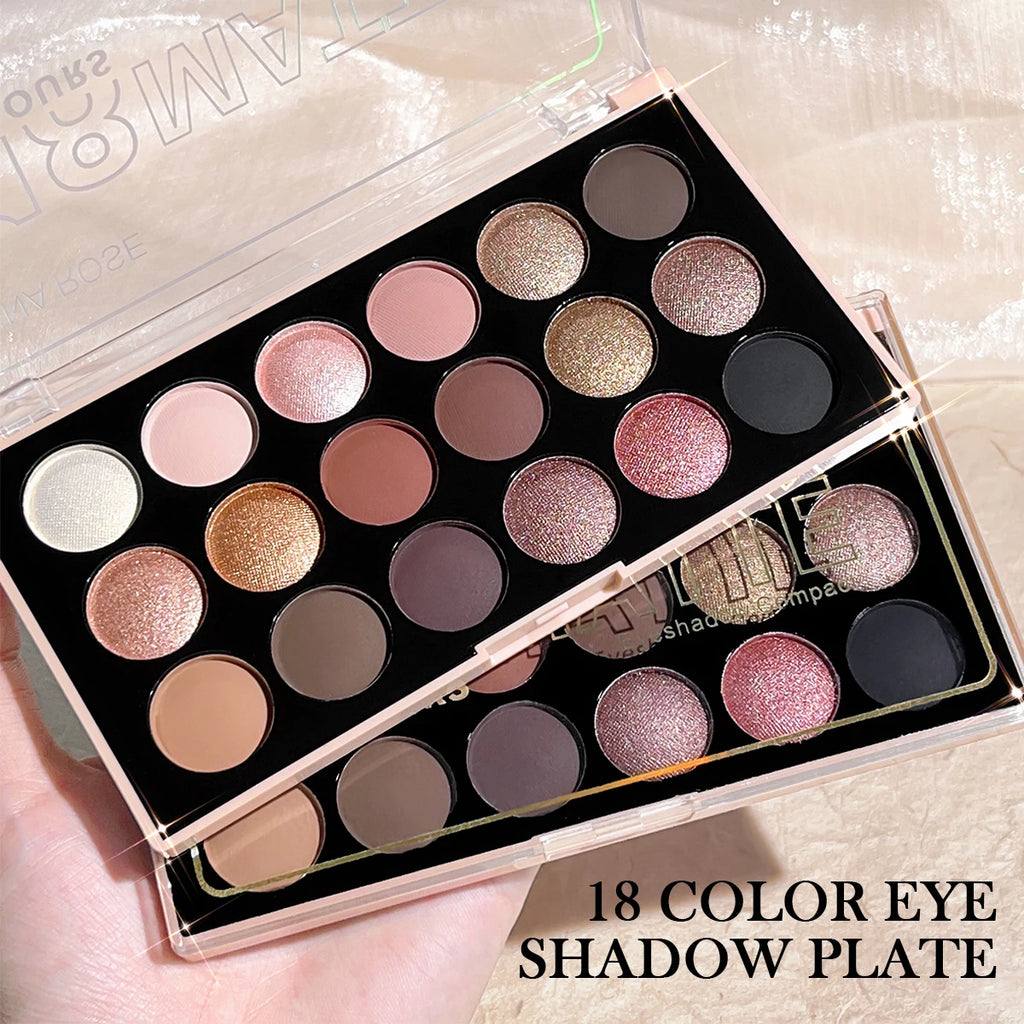 18-color eyeshadow palette, earth tone, European and American eyeshadow, matte and shimmer, versatile makeup