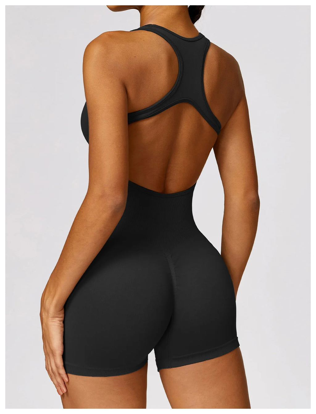 Seamless Gym Sport Short Jumpsuit Women Romper Hollow Backless Scrunch Sexy Monkeys One Piece Outfit Fitness Overalls Playsuit