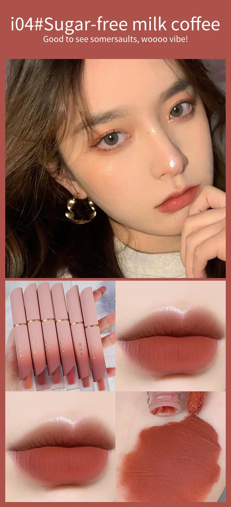 Dual-Use Liquid Matte Lipstick Lip Balm Pink Long-Lasting Non-Stick to Cup 6 Colors Available for Lip And Cheek Makeup