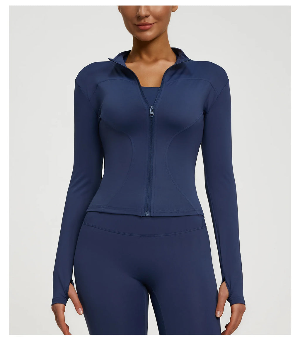 Slim Zipper Jacket Sports Jacket Women's Long Sleeved Tight Fitting Jacket Running Fitness Yoga Suit Top Peach Yoga Coat